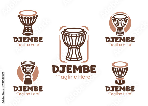 5 Djembe Logo Set Professional Percussion Instrument Design Collection