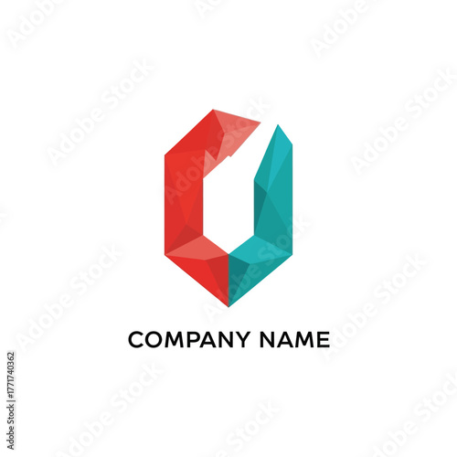 Geometric logo design with red and teal colors for a modern company.