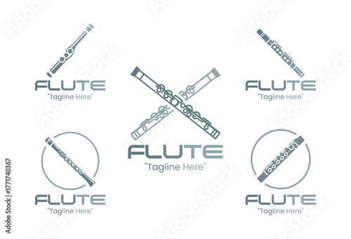 5 Flute Logo Set Professional Woodwind Instrument Design Collection