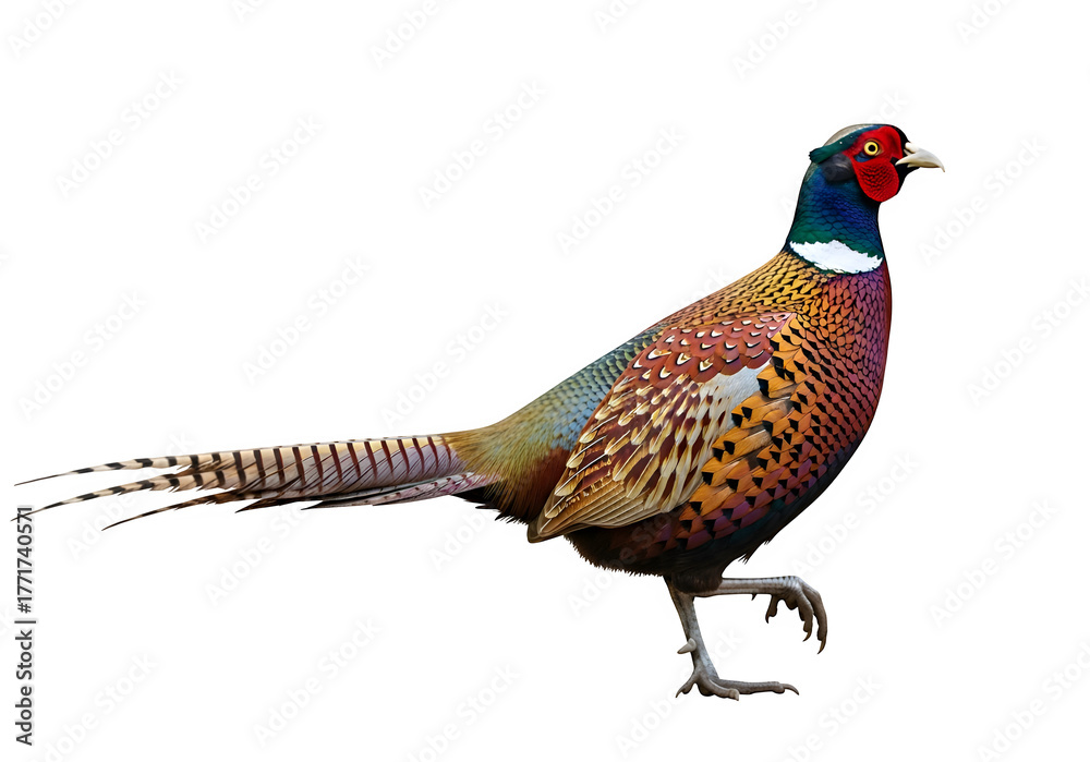 Fototapeta premium male ring-necked pheasant, gamebird, bird, fowl, wildlife, fauna, nature, portrait, isolated on white or transparent background. PNG