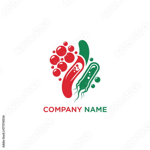 Microbial Logo Design Featuring Red and Green Microbes with Company Name.
