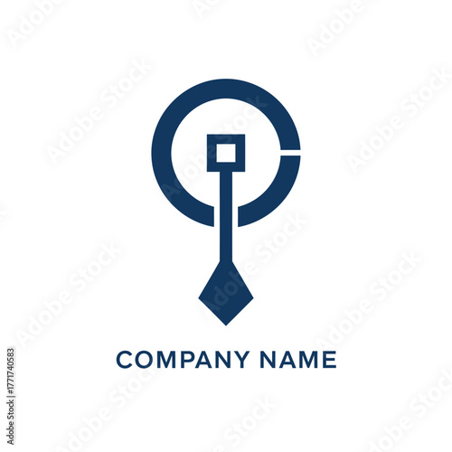 Modern abstract circular logo with a central line and geometric shapes.