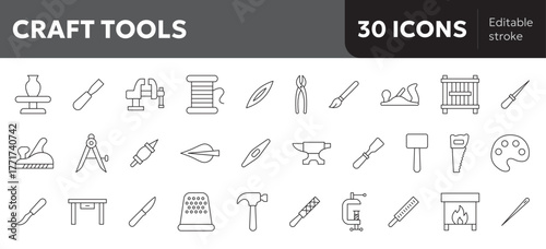 craft tools icons for handcraft and art work 