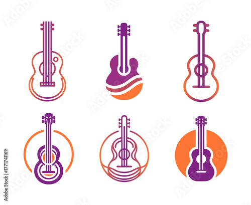 6 Guitar Logo Set String Instrument Music Design Collection