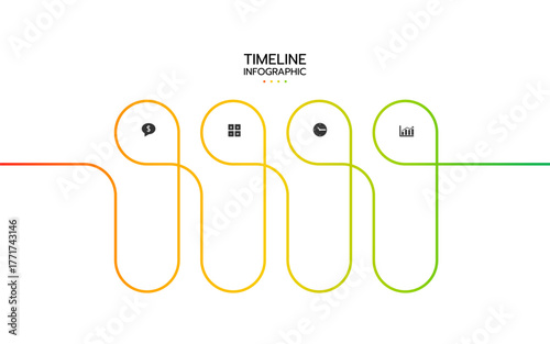 4 Steps elements placed in vertical row. Concept of 4 successive steps of project development process. Flat infographic design template. Simple vector illustration for business analytics.