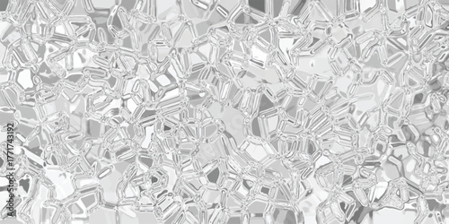 Intricate crystalline texture with a metallic silver sheen, composed of irregular, interlocking geometric shapes creating a complex and reflective surface pattern