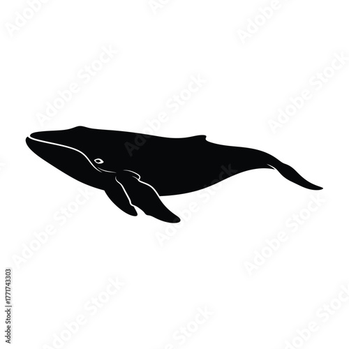 Silhouette of a majestic humpback whale swimming gracefully, , showcasing its distinctive features and powerful form in a minimalist design