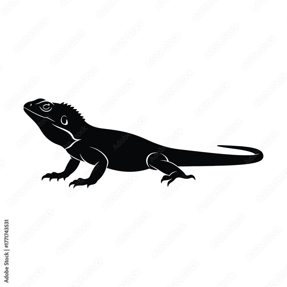 Naklejka premium Detailed silhouette of a lizard, showcasing its scales, legs, and tail, , providing a clear and precise representation of this reptile