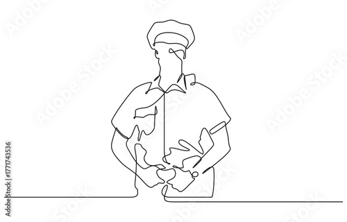 Single continuous line drawing of young police man on uniform. Minimalism concept one line draw graphic design vector illustration