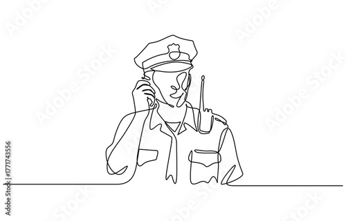 Single continuous line drawing of young police man on uniform. Minimalism concept one line draw graphic design vector illustration