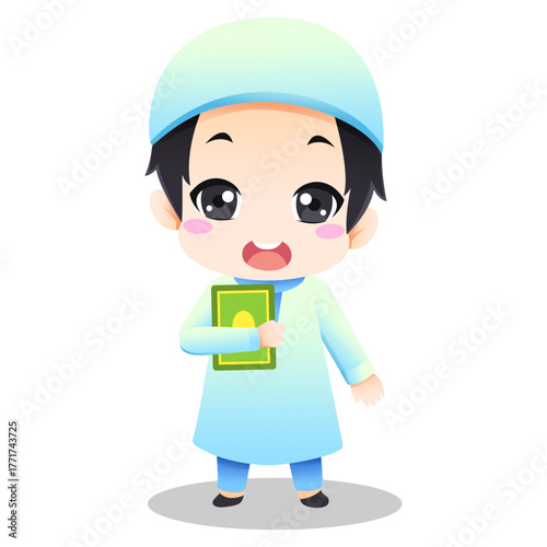 MUSLIM CARTOON CHILDREN VECTOR ILLUSTRATION 6 bring the koran