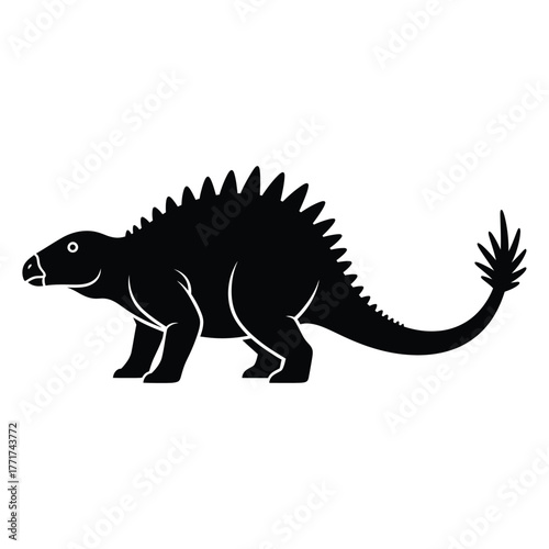 Silhouette of an ankylosaurus this monochrome image features a side view of the dinosaur, showcasing its distinctive features in a clean, minimalist style