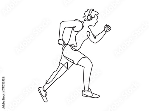 Dynamic Male Runner with Headphones One Line Drawing | Sport and Fitness Motivation
