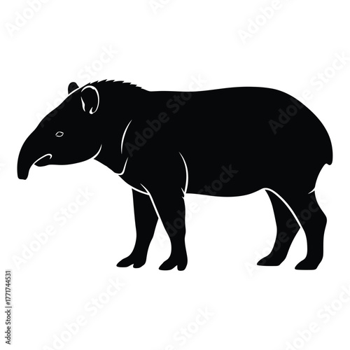 Majestic silhouette of a tapir standing, showcasing its distinctive snout and sturdy build, vector illustration