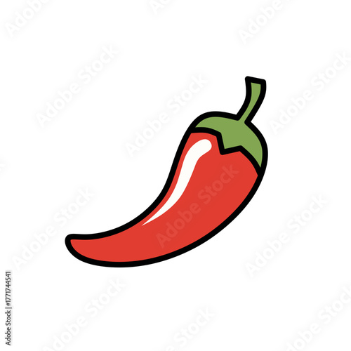 Bold Outline Red Chili Pepper Vegetable Simple Icon Illustration