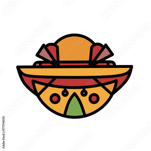 Flat Design Traditional Wide Brim Colorful Sombrero Decorative Icon Illustration