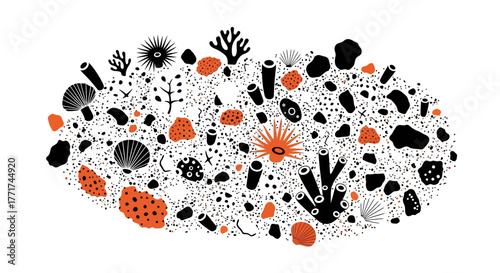 Vibrant Underwater Coral Reef and Marine Life Illustration.