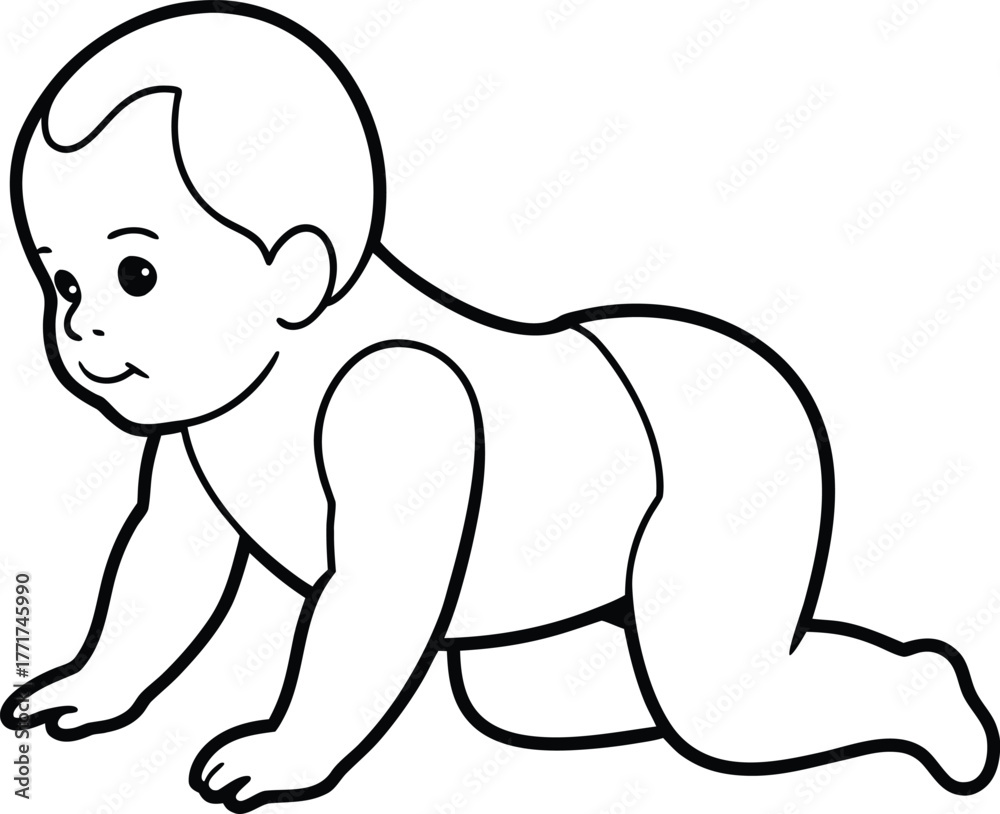 Obraz premium Baby crawling on the floor outline line art illustration 