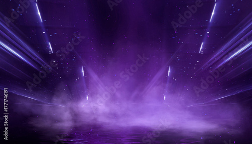 Dark street, asphalt abstract dark blue background, empty dark scene, neon light, spotlights The concrete floor and studio room with smoke float up the interior texture for display products