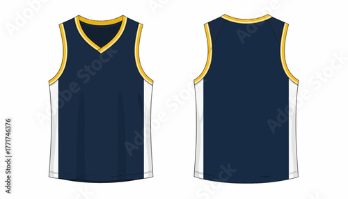 V-Neck basketball jersey sportswear mockup with front and back views