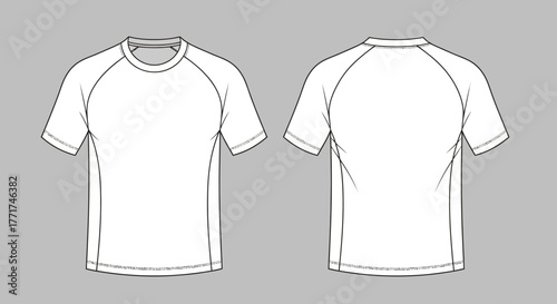 Blank White Raglan T-Shirt Mockup Template, Front and Back View for Apparel Design