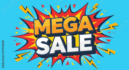 Dynamic Mega Sale Pop Art Burst Banner with Lightning Effect