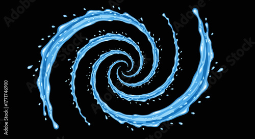 Dynamic Blue Water Swirl Abstract Illustration on Black Background