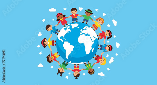 Global Unity Children Holding Hands Around the World