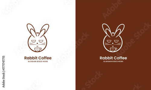 Whimsical Rabbit Coffee Logo Design Featuring a Quirky Bunny Face and Coffee Cup
