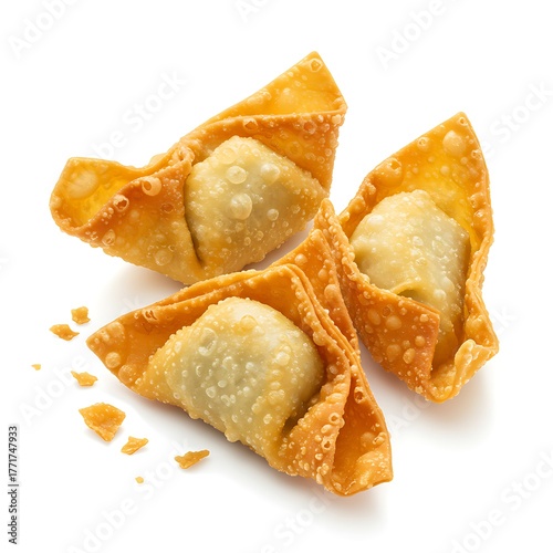 fried wonton crispy folded, isolated on white background