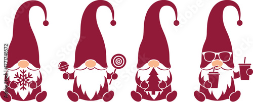 Christmas gnome vector illustration, festive holiday artwork, whimsical seasonal character design, cute winter decoration graphic, Scandinavian folklore dwarf, cad drawing flat vector illustration