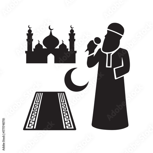 Konstfotografi Simple black and white islamic muezzin icons Vector Image