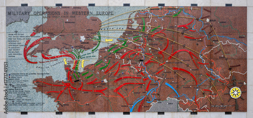 A map illustrating the Battle of Normandy at the Luxembourg American Cemetery and Memorial in Hamm, Luxembourg City, Luxembourg.