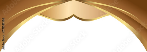 Refined gold light curve border with metallic foil shine, decorative elegant accent for packaging, invitations, and labels.