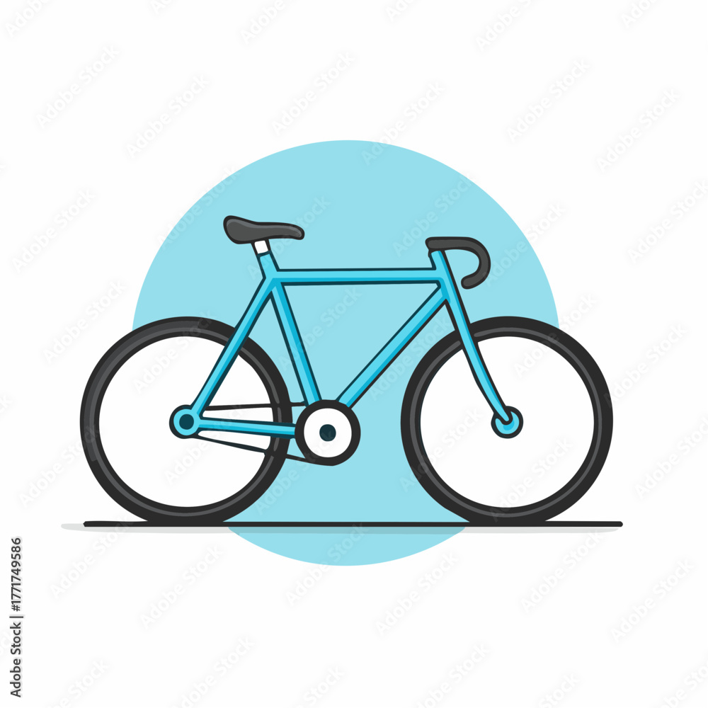 Obraz premium Stylized blue road bike icon in a flat design style. A clean and minimalist vector graphic representing cycling, health, and eco-friendly transport
