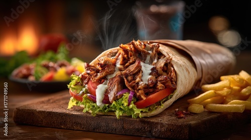 Delicious Pulled Pork Wrap with Fresh Vegetables and Sauces