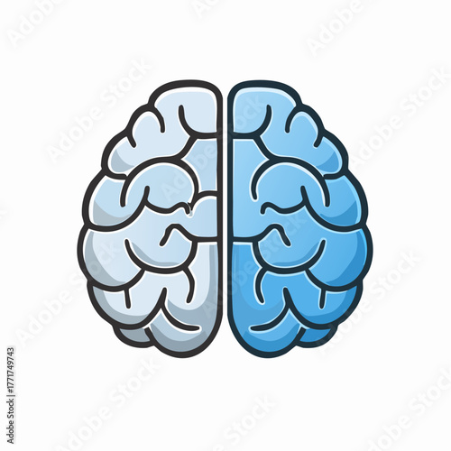 Conceptual illustration depicting the human brain's two distinct hemispheres, symbolizing the balance between analytical thought and creative processing in mental functions and intelligence