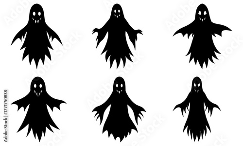 Spooky Halloween ghost icons perfect for party invitations, decorations, and festive autumn designs creating a fun, eerie atmosphere for celebrations
