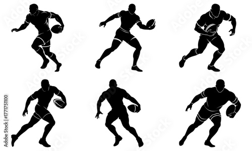 Dynamic rugby players in action, powerful silhouettes capturing the sport's intensity and athleticism for dynamic sports designs.
