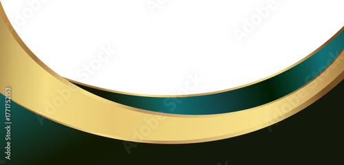 Luxury emerald green and gold foil wave corner border with metallic modern ribbon accent, perfect for elegant labels, packaging, invitations and background templates.