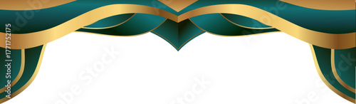 Luxury emerald green and gold foil wave corner border with metallic green-gold ribbon edge, perfect for elegant labels, packaging, invitations and background templates.
