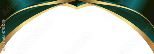 Luxury emerald green and gold foil wave corner border with metallic elegant curve border, perfect for elegant labels, packaging, invitations and background templates.