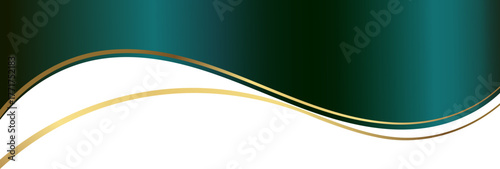 Luxury emerald green and gold foil wave corner border with metallic graceful edge overlay, perfect for elegant labels, packaging, invitations and background templates.