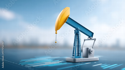 Energy prices in emerging markets fluctuate as oil pumpjack operates on financial graph background