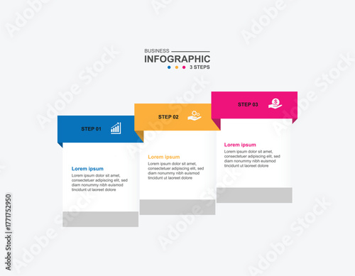 3 step infographic design. schedule concept with paper layout. can be used for workflow illustration