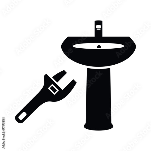 A plumbing repair icon featuring a sink and wrench, designed for home maintenance projects and emphasizing the importance of plumbing work.