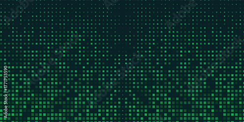 Digital green pixel pattern background with glowing squares - cyber grid for game interface, tech wallpaper.
