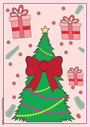 Christmas Tree with Gifts and Ornaments holiday festive