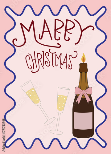  Marry Christmas Champagne Bottle and Glasses holiday.