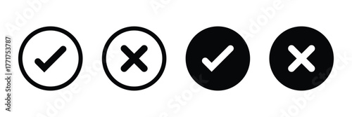 Checkmark cross icon Checkmark icon set. Checkmark right symbol tick sign.